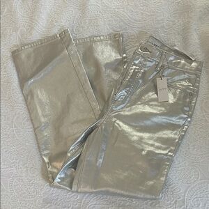 LOFT Silver Coated Denim Straight Leg Pants